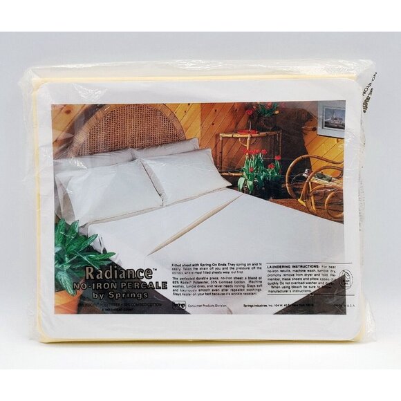 Vintage Percale Yellow Twin Sheet Flat & Fitted  Springs No-Iron Percale USA NEW - Picture 3 of 5
